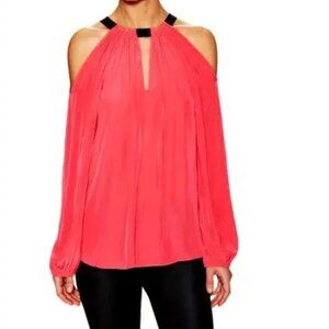 Ramy Brook Pink Meryl Open Shoulder Long Sleeve Blouse